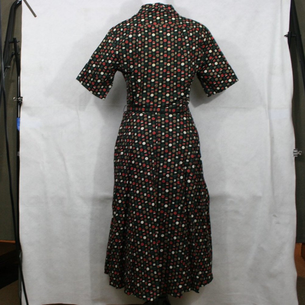 Vintage 50's Susan Ross Black Cotton Road Sign Midi Dress w/ Belt SZ S EUC - Picture 5 of 8